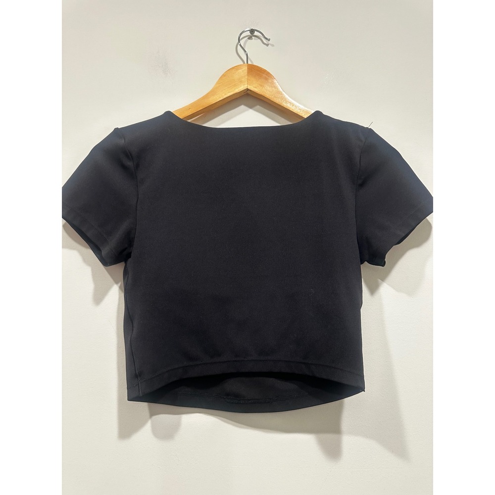 OFFLINE by Aerie Real Me Black V-Neck Cropped T-Shirt Activewear Top Medium - Picture 4 of 4